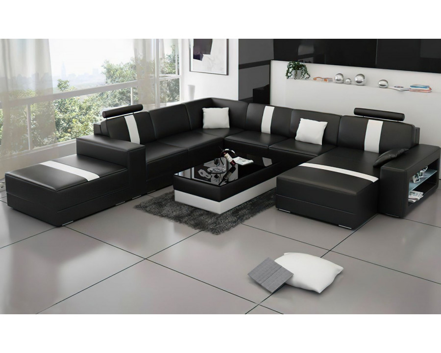 Jubilee Hemet Right Hand Facing Sectional with Chaise - Black/White, Bonded Leather