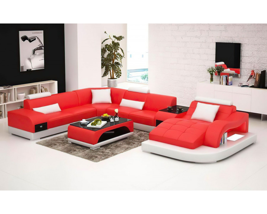 Jubilee Browns Led Right Hand Facing Sectional with Shape Chaise - Red/White, Bonded Leather