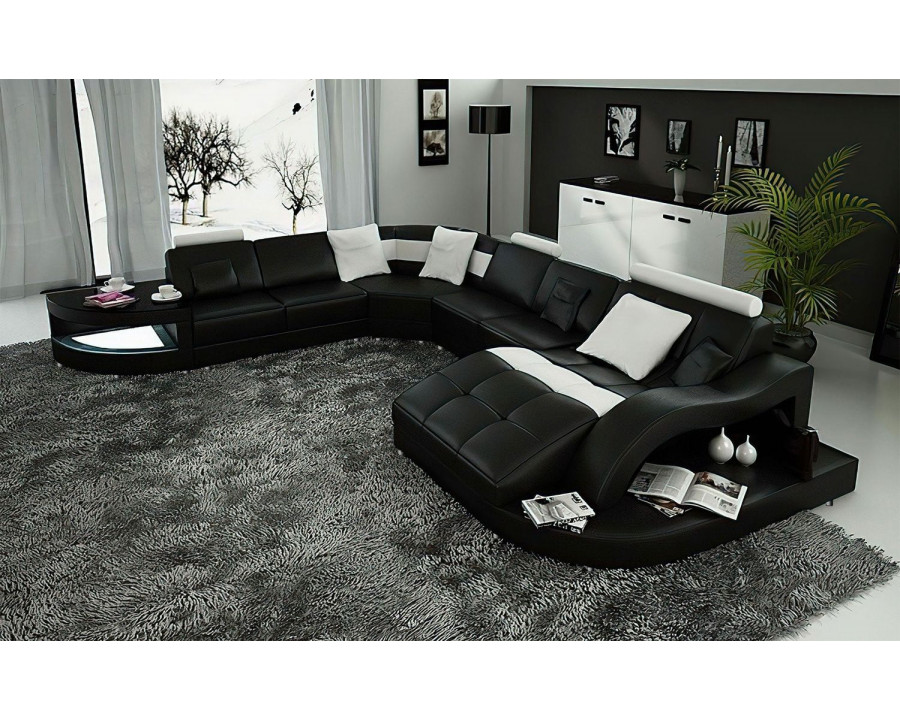 Jubilee Navasota Large Right Hand Facing Sectional with Shape Chaise - Black/White, Bonded Leather