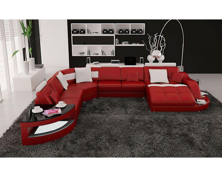 Jubilee Navasota Large Right Hand Facing Sectional with Shape Chaise - Red/White, Bonded Leather