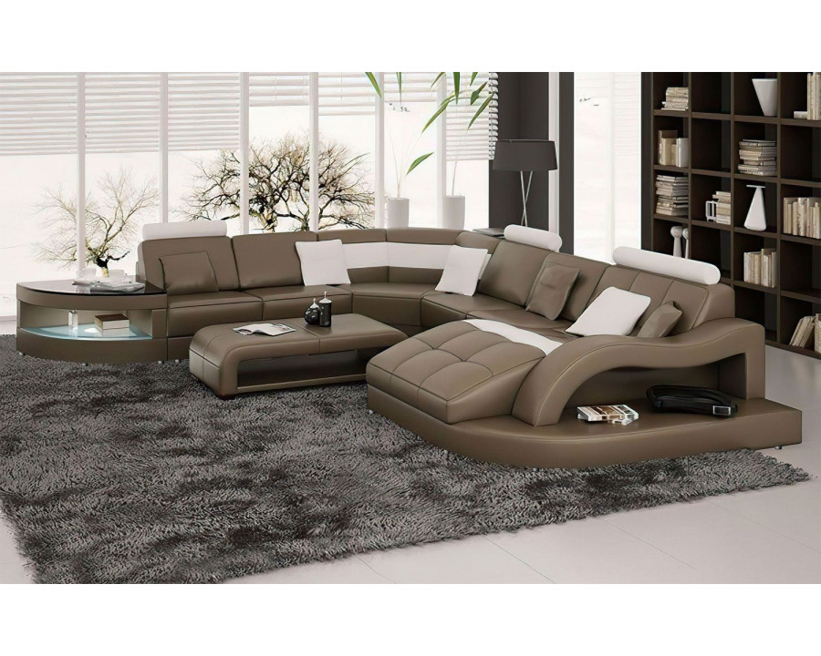 Jubilee Navasota Large Right Hand Facing Sectional with Shape Chaise - Brown/White, Bonded Leather