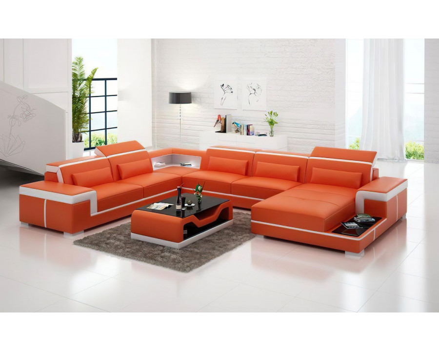 Jubilee Perrault Right Hand Facing Sectional with Adjustable Headrest - Orange/White, Bonded Leather