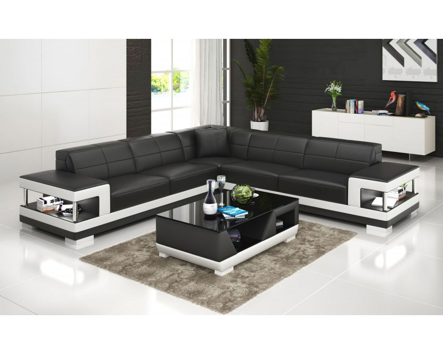 Jubilee Winscombe Modern Sectional with Storage - Black/White, Bonded Leather