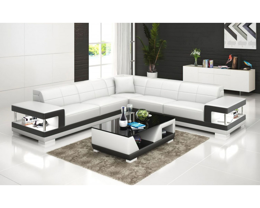 Jubilee Winscombe Modern Sectional with Storage - White/Black, Bonded Leather