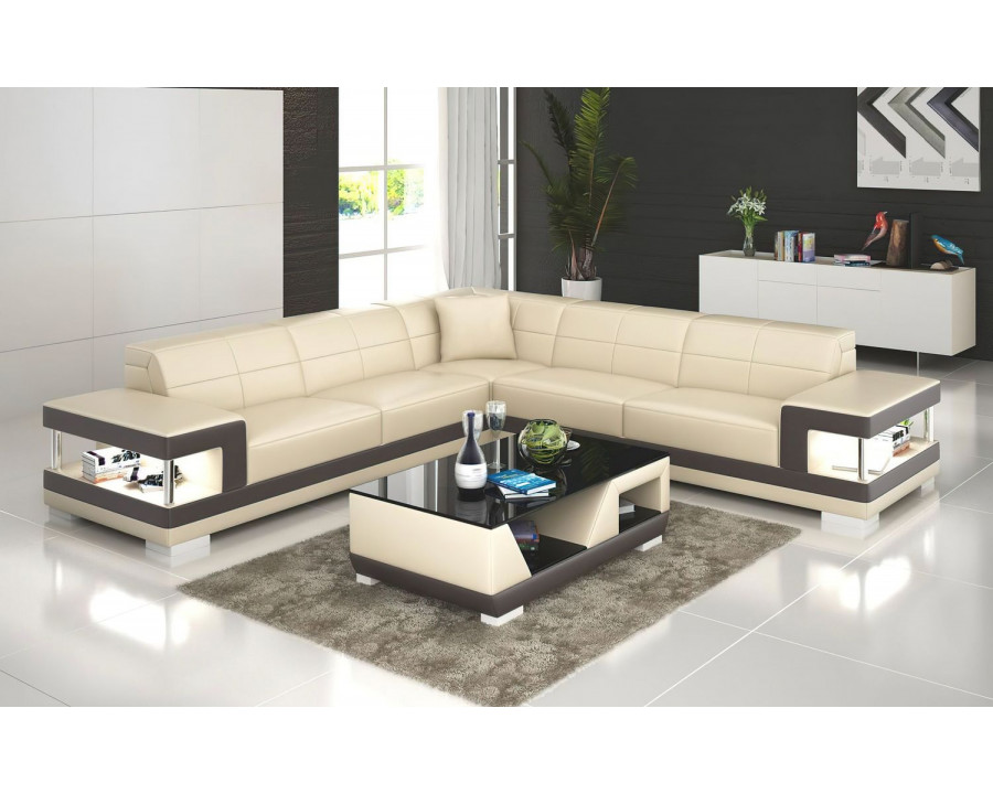 Jubilee Winscombe Modern Sectional with Storage - Beige/Dark Brown, Bonded Leather