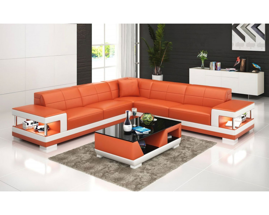 Jubilee Winscombe Modern Sectional with Storage - Orange/White, Bonded Leather