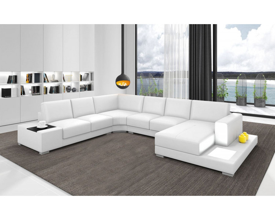 Jubilee Snoe Modern Right Hand Facing Sectional with Led - White, Bonded Leather