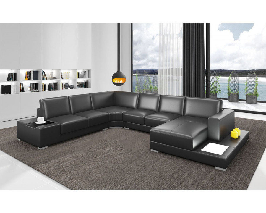 Jubilee Snoe Modern Right Hand Facing Sectional with Led - Black, Bonded Leather