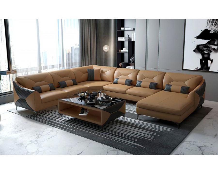 Jubilee Bysic Modern U-Shape Right Hand Facing Sectional - Brown/Black, Bonded Leather