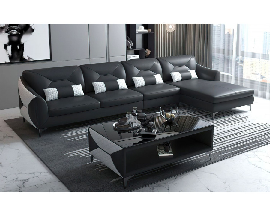 Jubilee Bysic Small Right Hand Facing Sectional with Chaise - Black/White, Bonded Leather