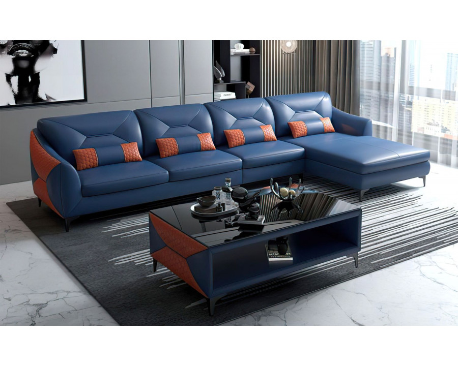 Jubilee Bysic Small Right Hand Facing Sectional with Chaise - Blue/Orange, Bonded Leather