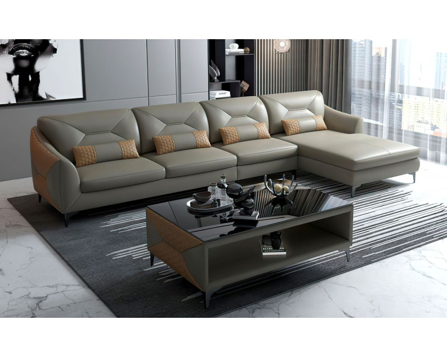 Jubilee Bysic Small Right Hand Facing Sectional with Chaise - Gray/Tan, Bonded Leather