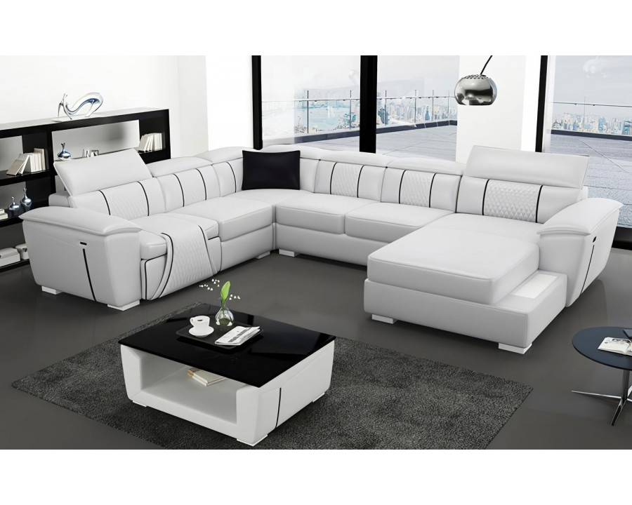 Jubilee Uli Modern U-Shape Right Hand Facing Sectional - White/Black, Bonded Leather