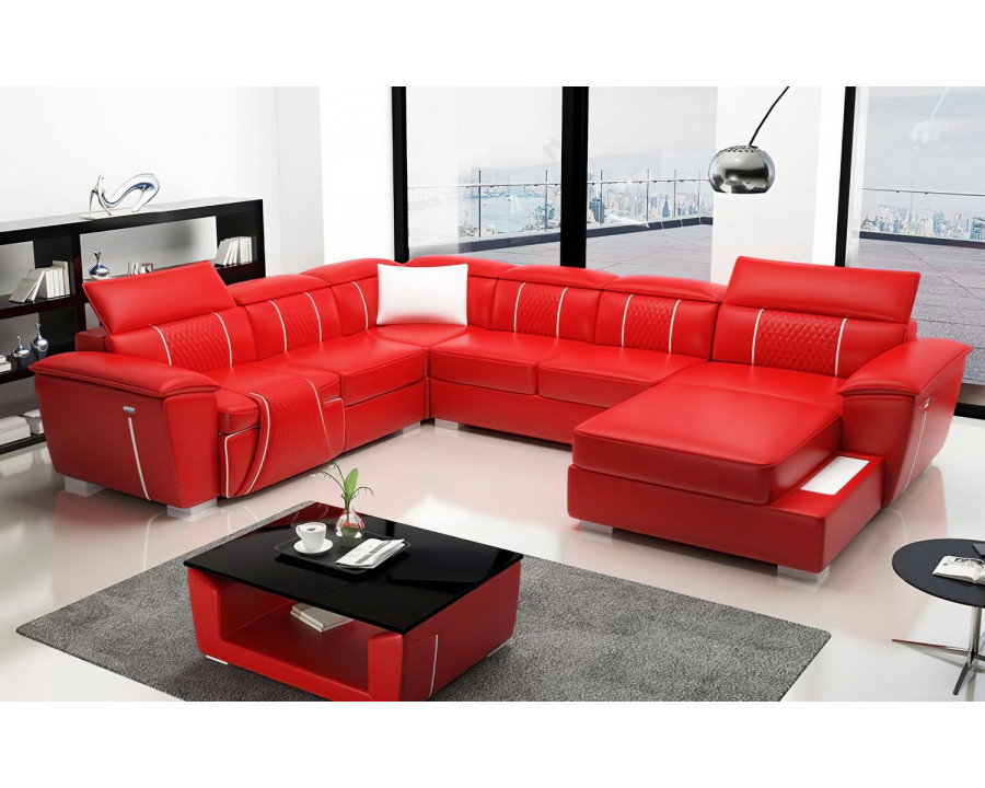 Jubilee Uli Modern U-Shape Right Hand Facing Sectional - Red/White, Bonded Leather