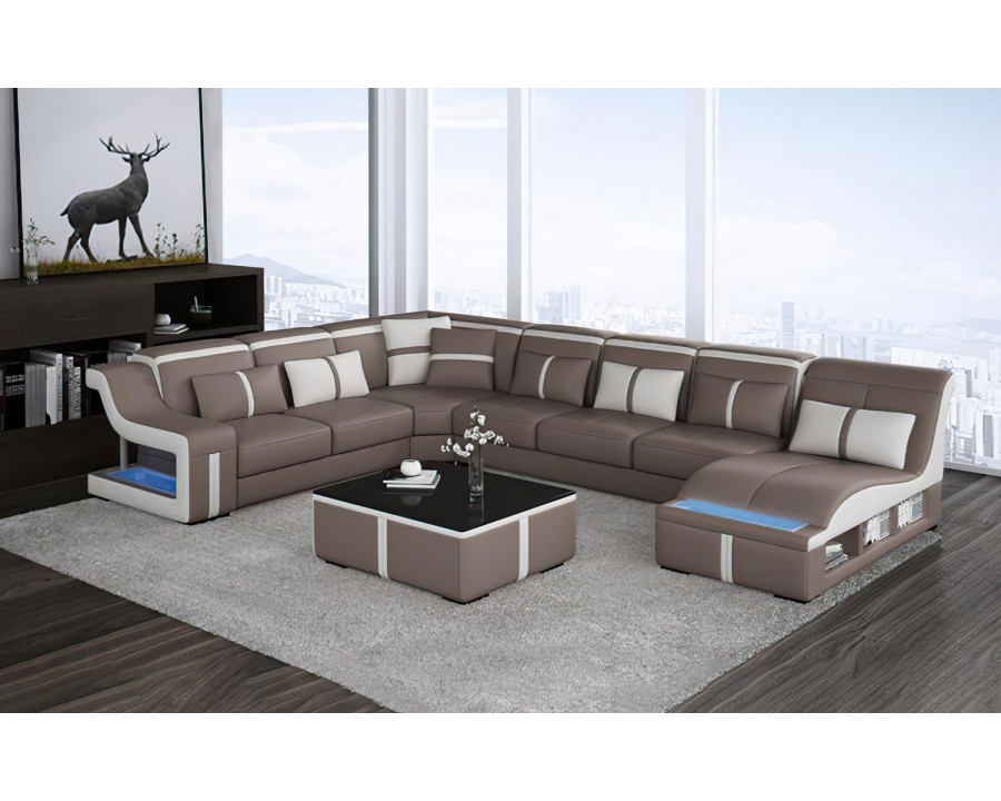 Jubilee Lisa Modern U-Shape Right Hand Facing Sectional - Gray/White, Top Grain Italian Leather