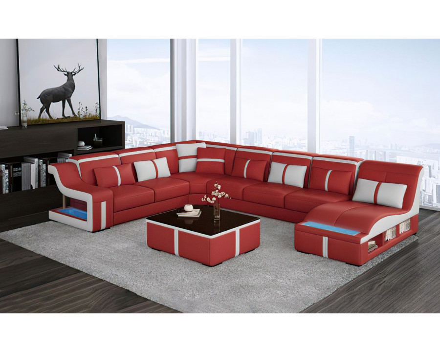 Jubilee Lisa Modern U-Shape Right Hand Facing Sectional - Red/White, Bonded Leather