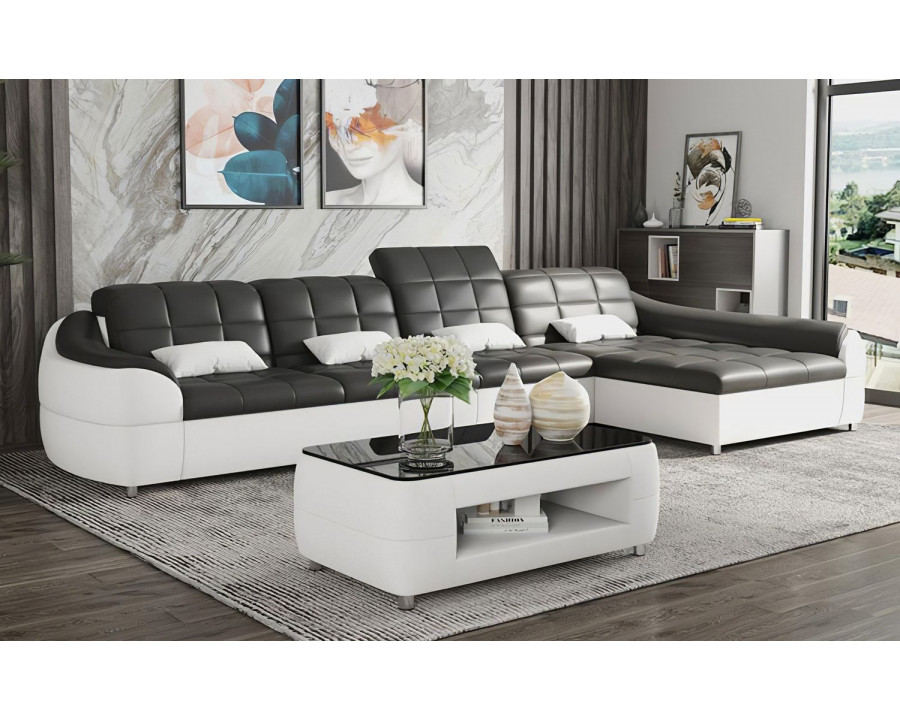 Jubilee Aumin Small Right Hand Facing Sectional with Chaise - Black/White, Bonded Leather