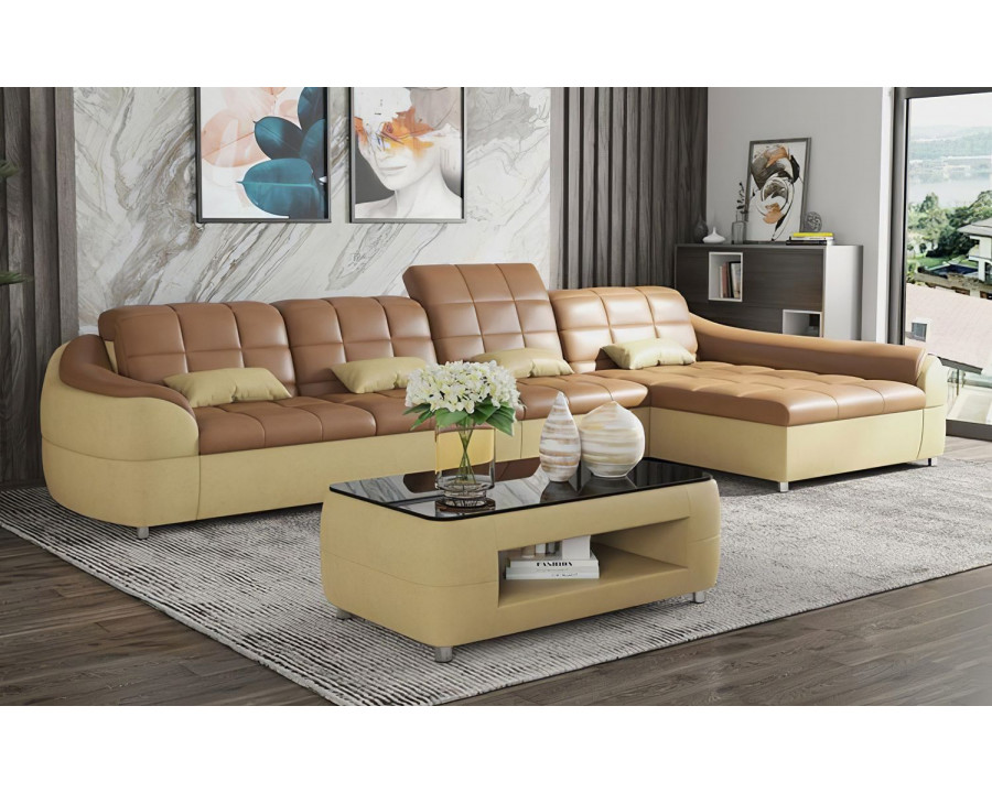 Jubilee Aumin Small Right Hand Facing Sectional with Chaise - Tan/Beige, Bonded Leather