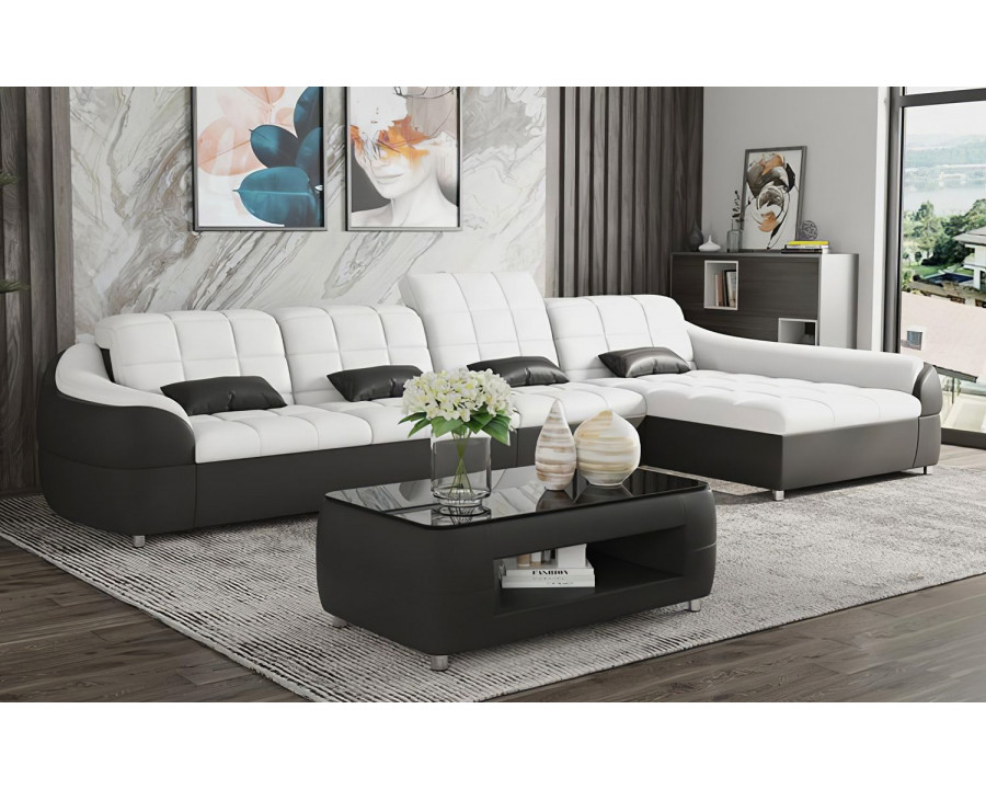 Jubilee Aumin Small Right Hand Facing Sectional with Chaise - White/Black, Bonded Leather