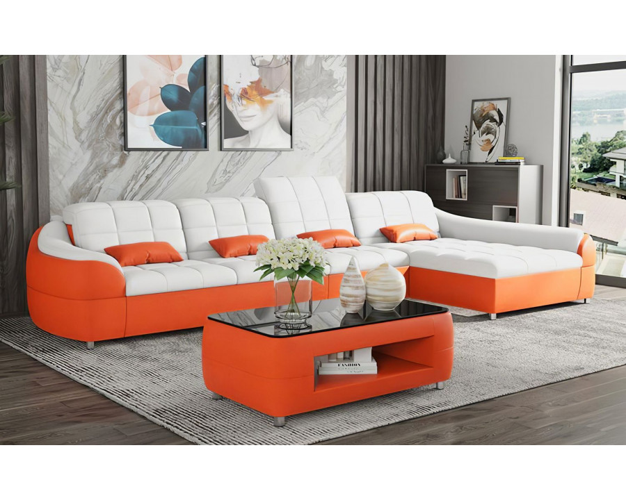 Jubilee Aumin Small Right Hand Facing Sectional with Chaise - White/Orange, Bonded Leather