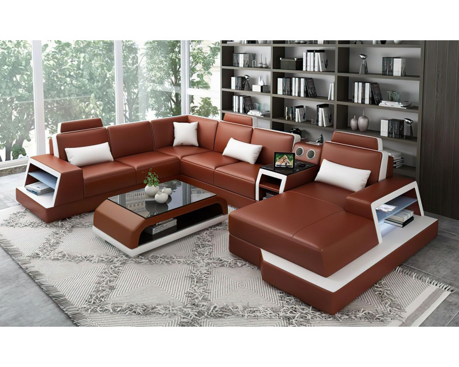 Jubilee Civia Modern Right Hand Facing Sectional with Console Table - Brown/White, Bonded Leather