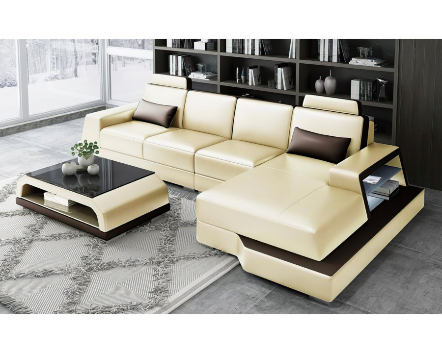 Jubilee Civia Small Right Hand Facing Sectional with Side Storage - Beige/Dark Brown, Bonded Leather