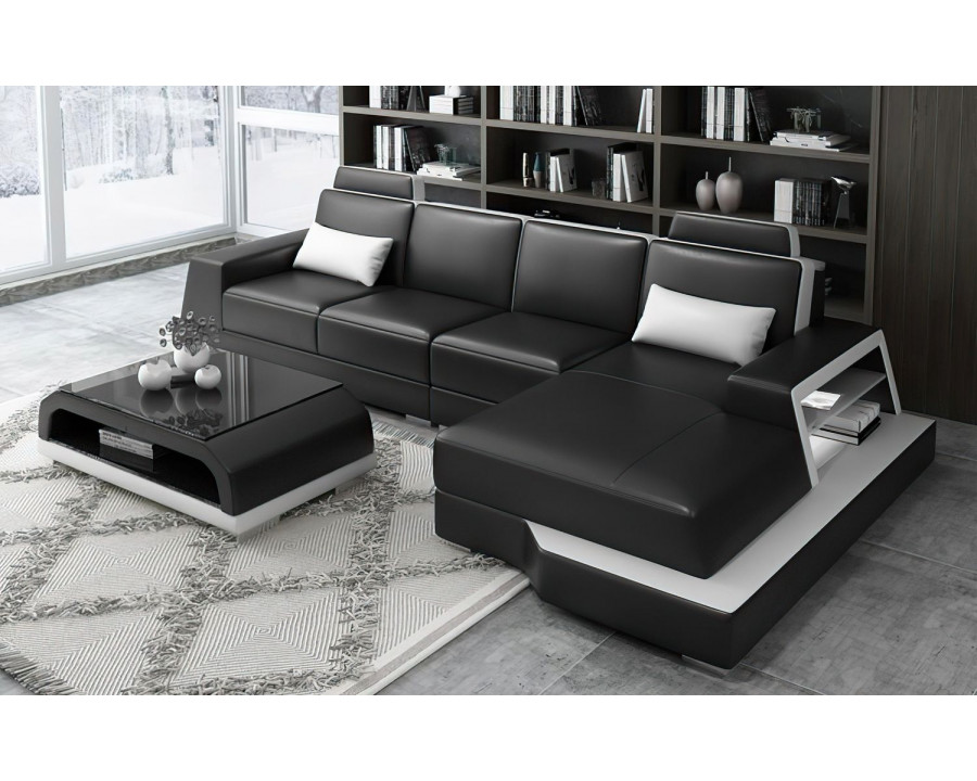 Jubilee Civia Small Right Hand Facing Sectional with Side Storage - Black/White, Bonded Leather