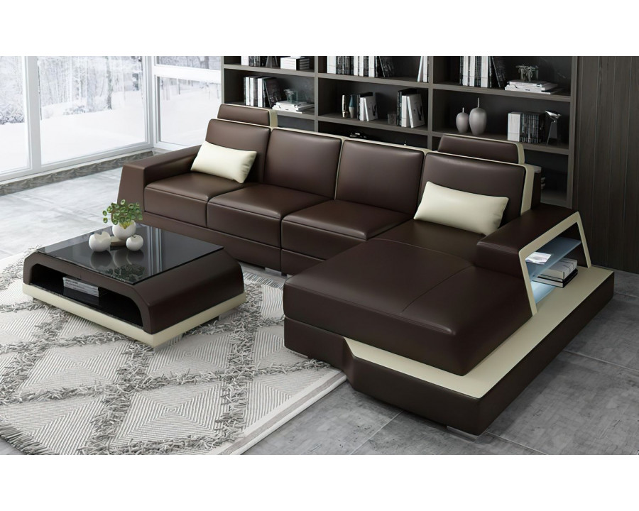 Jubilee Civia Small Right Hand Facing Sectional with Side Storage - Dark Brown/Beige, Bonded Leather