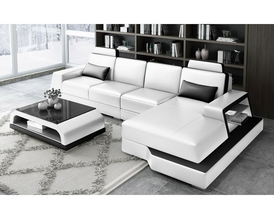 Jubilee Civia Small Right Hand Facing Sectional with Side Storage - White/Black, Bonded Leather