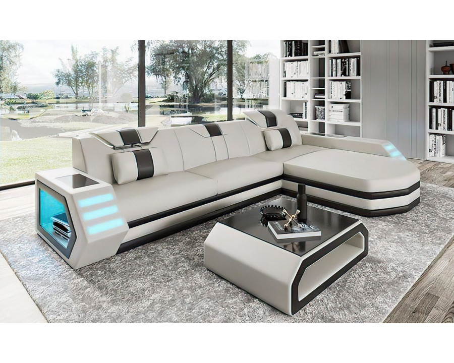 Jubilee Stebbins Modern Right Hand Facing Sectional with Chaise - White/Black, Bonded Leather