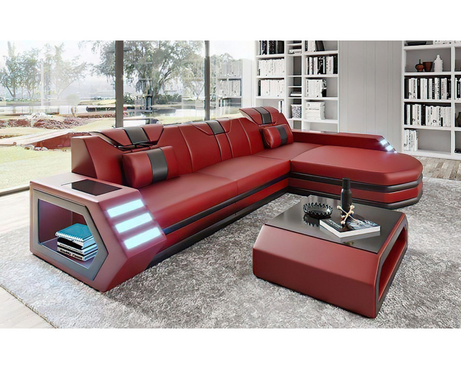 Jubilee Stebbins Modern Right Hand Facing Sectional with Chaise - Red/Black, Bonded Leather