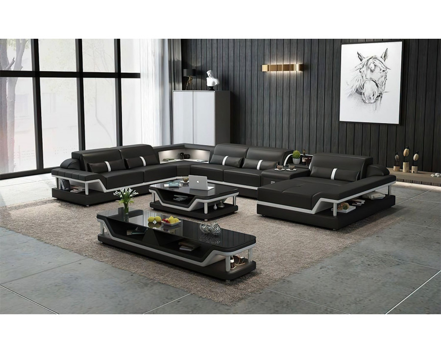 Jubilee Bewley Modern Right Hand Facing Sectional with Storage - Black/White, Bonded Leather