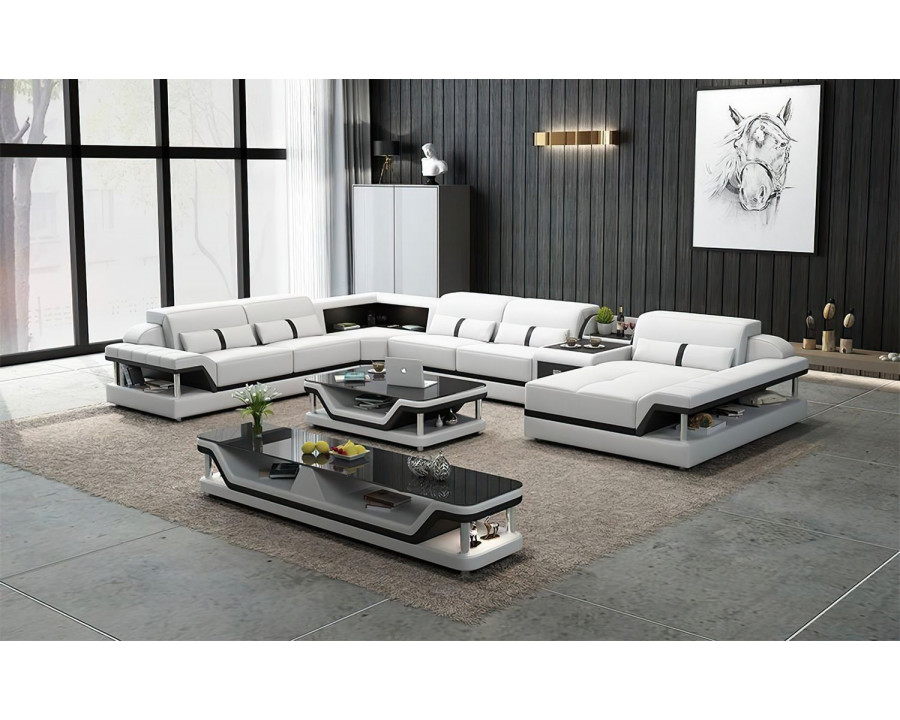 Jubilee Bewley Modern Right Hand Facing Sectional with Storage - White/Black, Bonded Leather