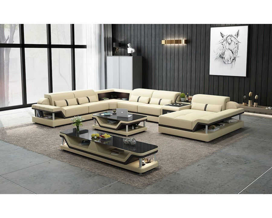 Jubilee Bewley Modern Right Hand Facing Sectional with Storage - Light Beige/Dark Brown, Bonded Leather