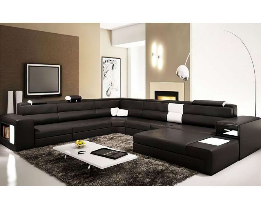 Jubilee Martinelli Modern Large Right Hand Facing Sectional with Storage - Black/White, Bonded Leather