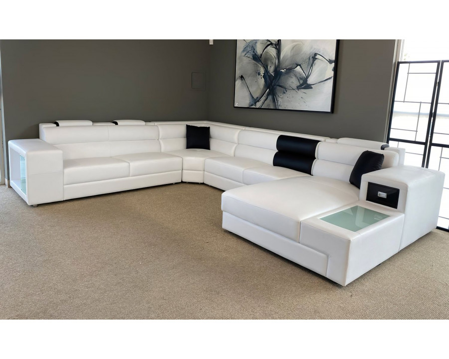 Jubilee Martinelli Modern Large Right Hand Facing Sectional with Storage - White/Black, Bonded Leather