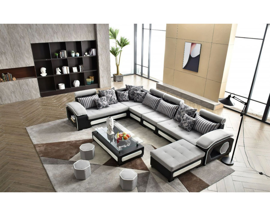 Jubilee Selena Style A Modular Tufted Sectional - Light Gray/Black/White, Bonded Leather