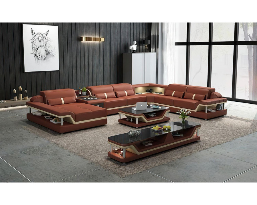 Jubilee Bewley Modern Left Hand Facing Sectional with Storage - Brown/Beige, Top Grain Italian Leather