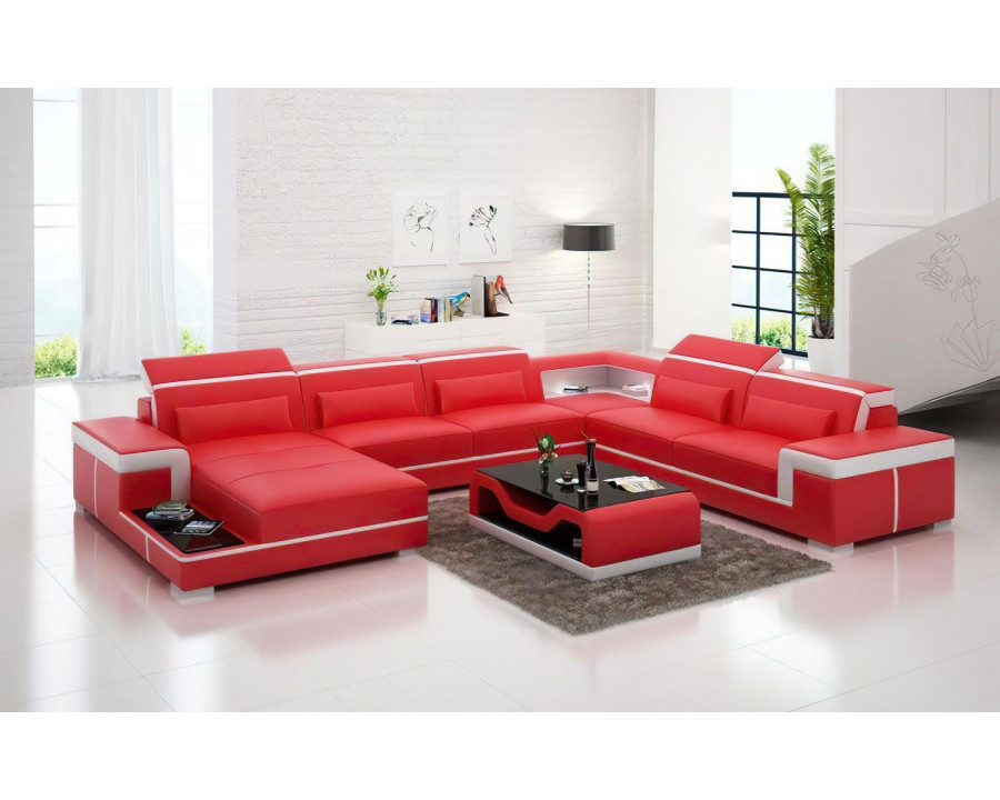 Jubilee Perrault Left Hand Facing Sectional with Adjustable Headrest - Red/White, Top Grain Italian Leather