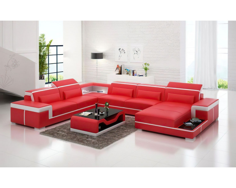 Jubilee Perrault Right Hand Facing Sectional with Adjustable Headrest - Red/White, Top Grain Italian Leather