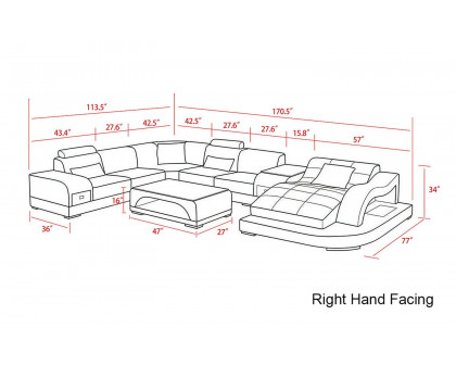 Jubilee - Browns Led Right Hand Facing Sectional with Shape Chaise