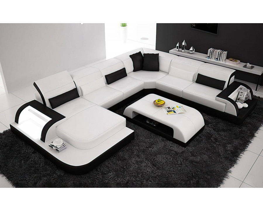 Jubilee Molinaro Left Hand Facing Sectional with Adjustable Headrest - White/Black, Top Grain Italian Leather