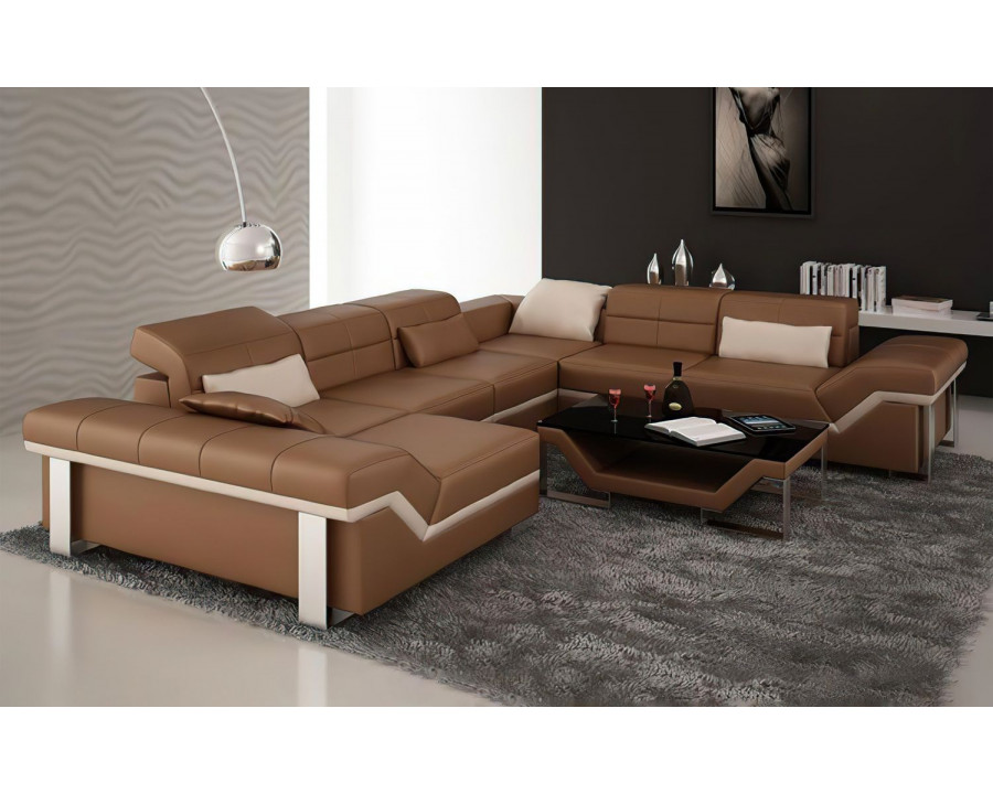 Jubilee Pivot Large Left Hand Facing Sectional with Adjustable Headrest - Brown/Beige, Top Grain Italian Leather