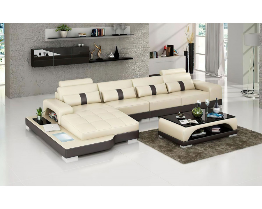 Jubilee Kendrick Left Hand Facing Sectional with Adjustable Headrest - Beige/Dark Brown, Top Grain Italian Leather