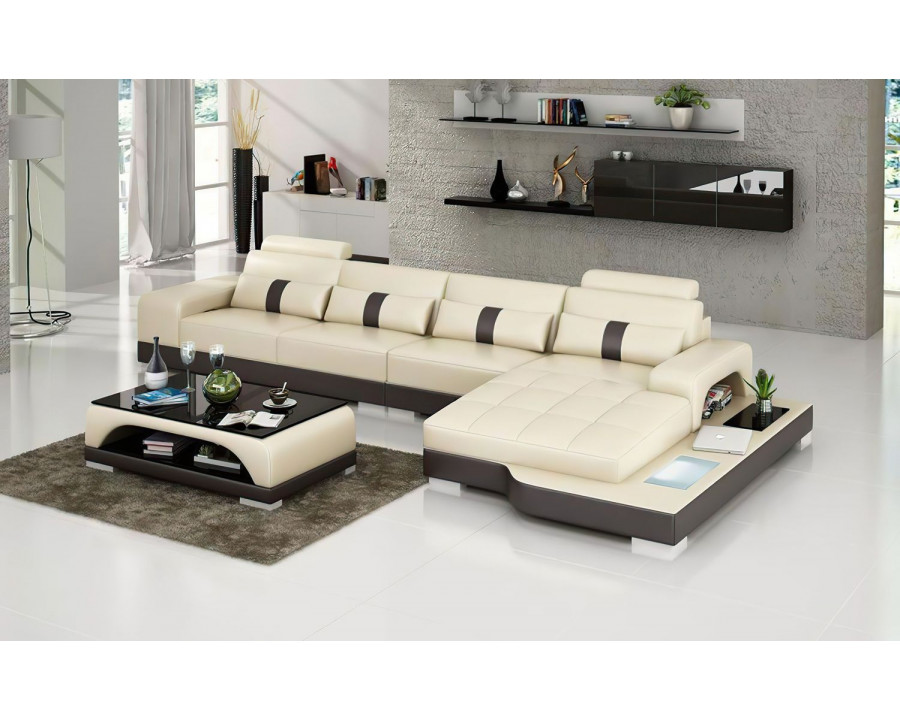 Jubilee Kendrick Right Hand Facing Sectional with Adjustable Headrest - Beige/Dark Brown, Top Grain Italian Leather