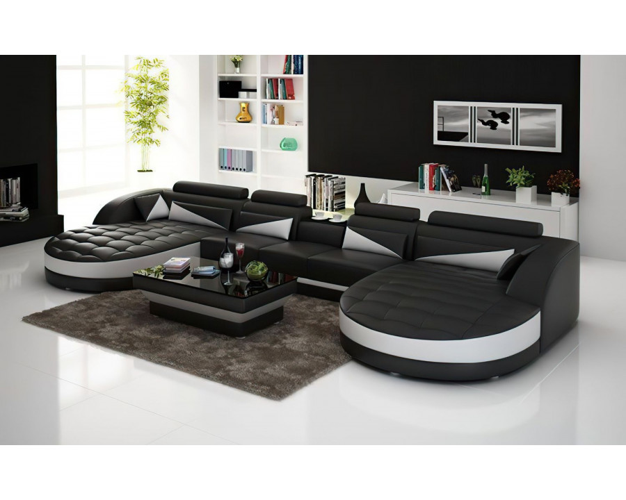 Jubilee Geode Sectional with Shape Chaise - Black/White, Top Grain Italian Leather