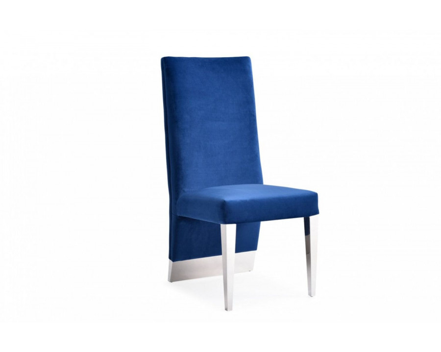 Jubilee - Kolpin Velvet Dining Chair Set of 2 in Blue, Velvet/Stainless Steel