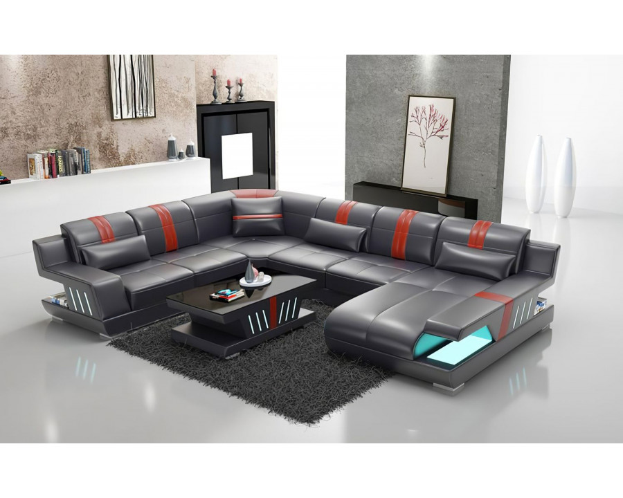 Jubilee Yuli Modern U-Shape Right Hand Facing Sectional - Black/White, Bonded Leather