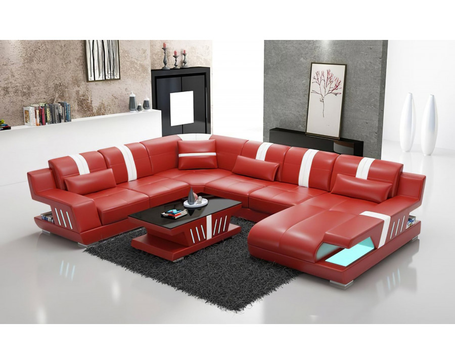 Jubilee Yuli Modern U-Shape Right Hand Facing Sectional - Red/White, Bonded Leather