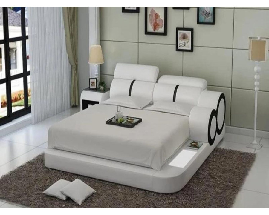 Jubilee Soleia Queen Size Both Hand Facing Bed with Adjustable Headrest - White/Black, Bonded Leather